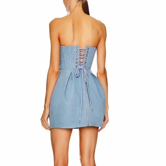 Maraya Denim Diamond Mini Dress in Blue Denim Bronx and Banco Sz 4 SMALL - Picture 14 of 14